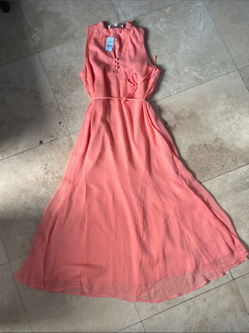 LOFT Coral Maxi Dress with Tie Waist